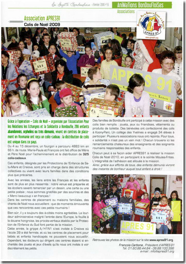 Article sur la Mission Colis de Nol en Roumanie