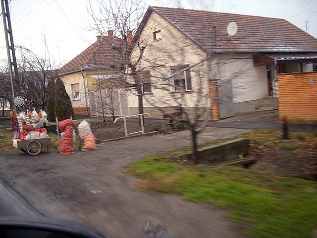 Vente d'oignons, de choux, de patates au bord de la route.